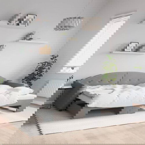 VidaXL Izvlečna dnevna postelja svetlo siva 90x200 cm blago Slike