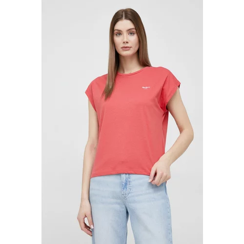 Pepe Jeans Bombažna kratka majica Bloom rdeča barva