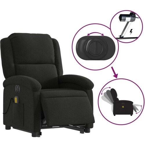 VidaXL Električni masažni naslonjač na podizanje od tkanine crni Slike