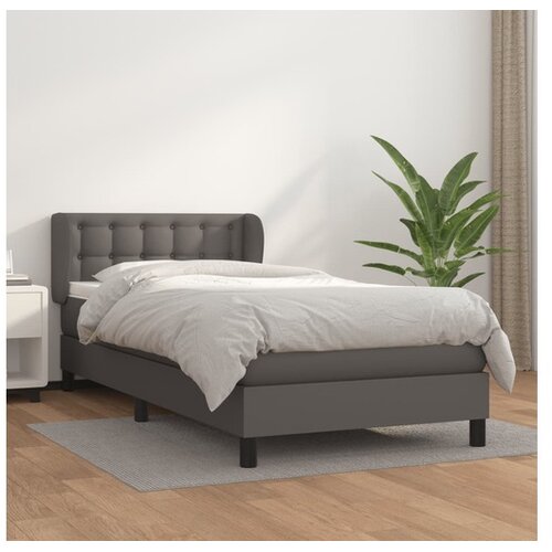  Box spring postelja z vzmetnico siva 80x200 cm umetno usnje Cene