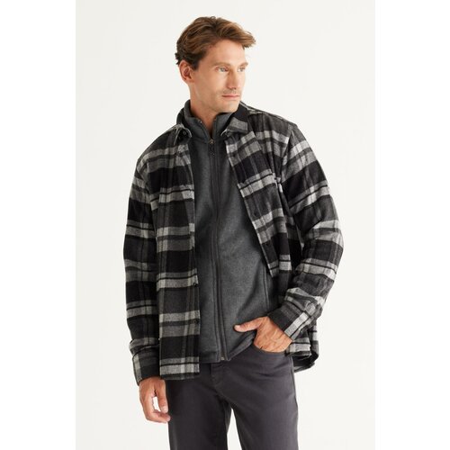ALTINYILDIZ CLASSICS Men's Black-anthracite Comfort Fit Easy-Cut Collar with Buttons Checkered Flannel Shirt. Slike