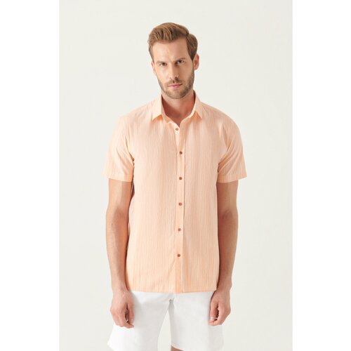Avva Men's Orange Wrinkled Look Short Sleeve Shirt Cene