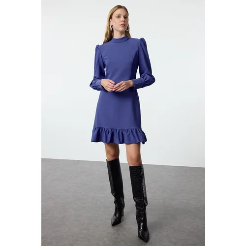 Trendyol Indigo A-Line High Collar Skirt Gathered Mini Woven Dress