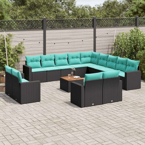  Vrtna garnitura - 14-dijelni set vrtnih sofa s jastucima poliratan crni - Crna 1 Cijene