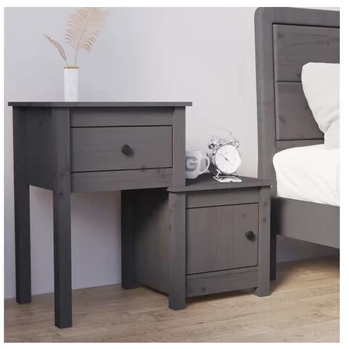 Den Nočna omarica siva 79,5x38x65,5 cm trdna borovina