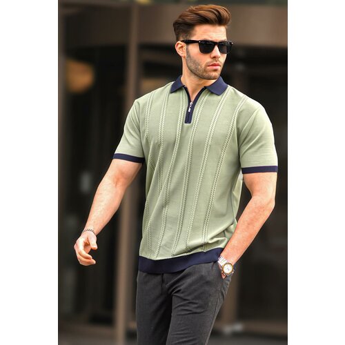 Madmext Green Zipper Detailed Polo Collar Men's T-Shirt 6874 Slike