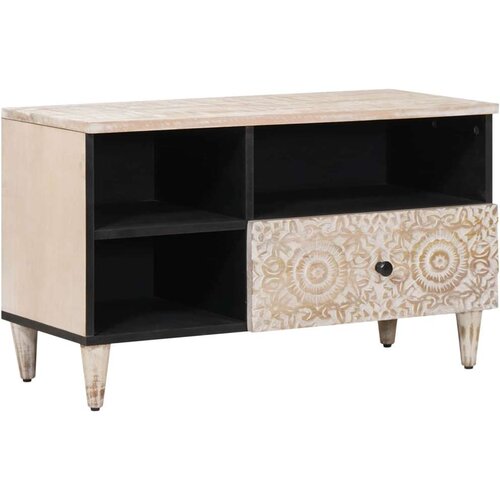 TV ormar s ladicama Bijelo 80 x 33 5 x 46 cm Čvrsto drvo manga - Bijelo Cijene