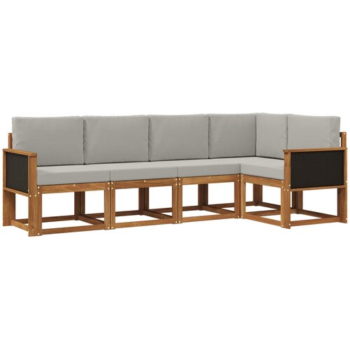  Set vanjskih sofa 5 kom. Prirodna i svjetlosiva Poliester Smeđa 243 x 124,5 x 73 cm Slike
