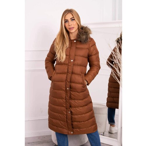 Kesi Quilted winter jacket with a hood camel Slike