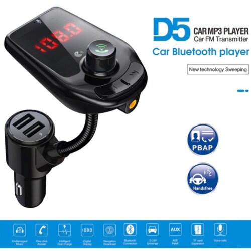 FM transmiter D5 usb tf bluetooth 5.0 12-24V handsfree crni Slike