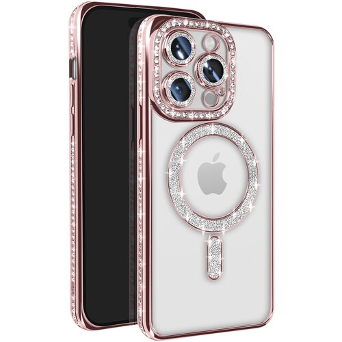 AVIZAR Diamantni ovitek za iPhone 14 Pro MagSafe Obris Strass, Roza, (5000015050) Cene