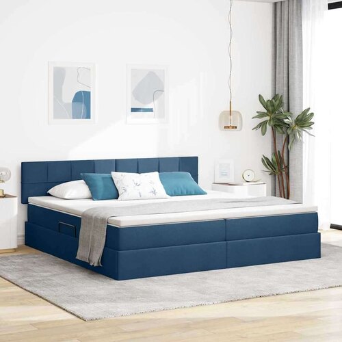  Krevet S LED lampica s uzglavljem Plava 200 x 200 cm tkanina Cene