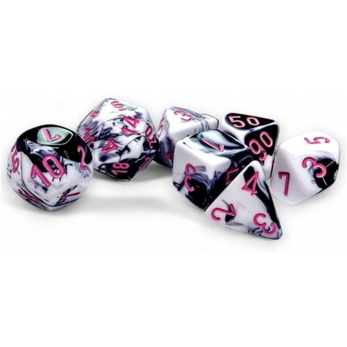 Chessex kockice - gemini - polyhedral - black-white &amp;amp; pink (7) Slike
