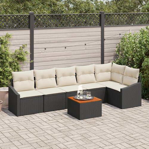 VidaXL 7 komadni vrtni sofa set s jastučićima crni poli ratan akacija Slike