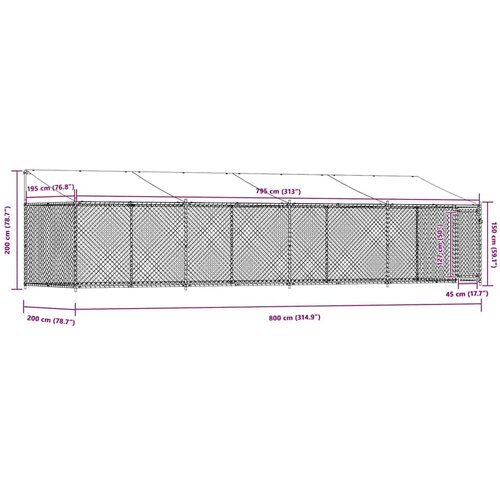  Kavez za pse s krovom i vratima sivi 8x2x2 m pocinčani čelik Slike
