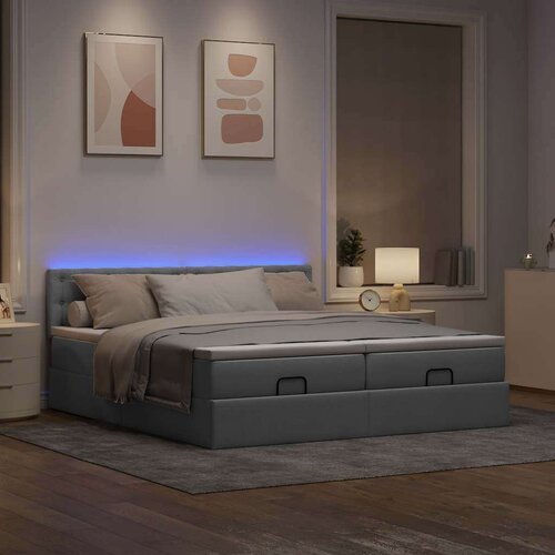 vidaXL Otomanski posteljni okvir z vzmetnicami siv 180x200 cm blago Cene