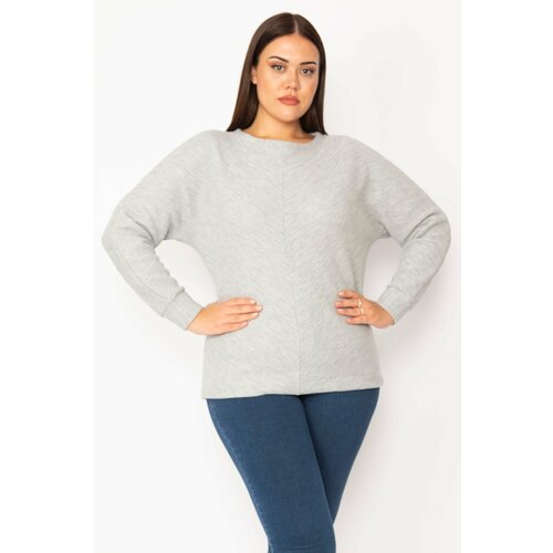 Şans Women's Plus Size Gray Self Bias Striped Sweatshirt Slike