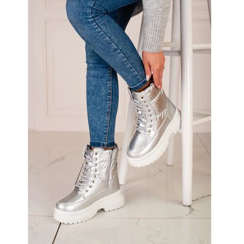 SHELOVET Silver women&amp;#039;s snow boots with lacing Slike