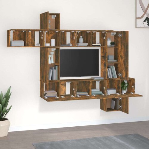  10-dijelni set TV ormarića boja dimljenog hrasta drveni - Dimljeni hrast 10 60 cm Slike