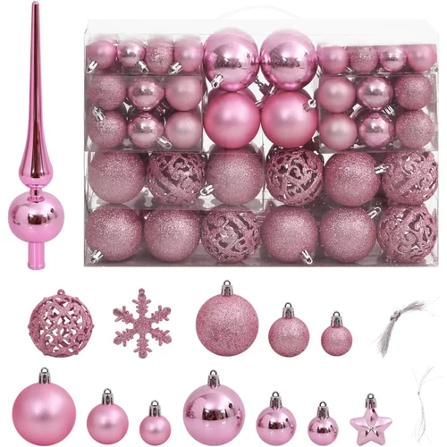 vidaXL Komplet božičnih bučk 111 kosov roza polistiren