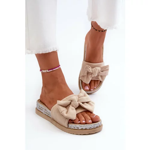 Kesi Women's platform slippers with bow, beige Aflia