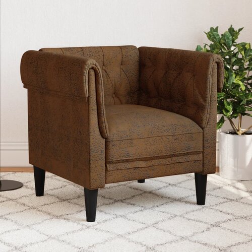 vidaXL Fotelj chesterfield rjava tkanina Cene
