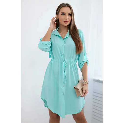 Kesi Dress with buttons and mint waist ties