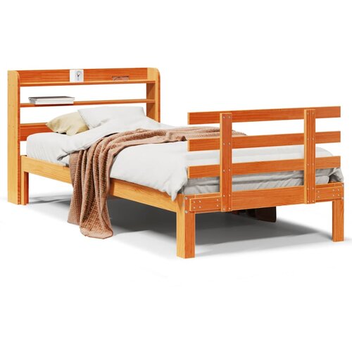 Maison Chic Posteljni okvir - Enojna postelja - Postelja za odrasle z vzglavjem vo&amp;scaron;čeno rjava 100x200 cm borovina, (21695101) Slike