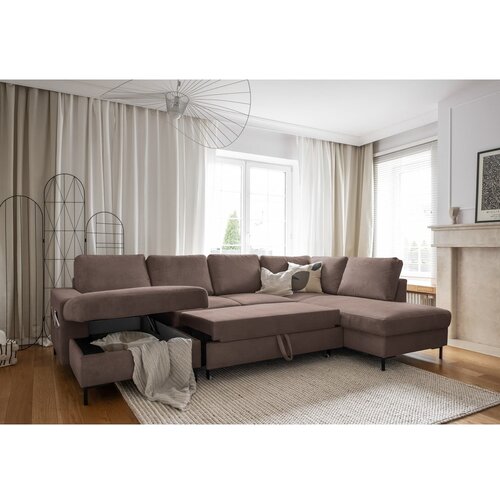 Miuform Smeđa sklopiva kutna garnitura od samta (s desnim kutom) Lofty Lilly &amp;ndash; Slike