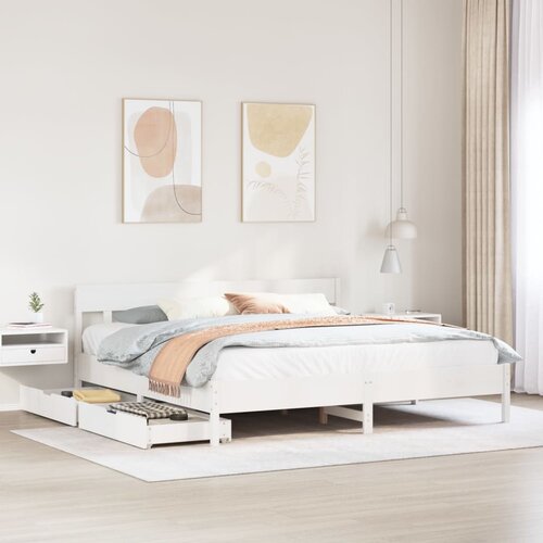 vidaXL Posteljni okvir brez vzmetnice bel 180x200 cm trdna borovina Cene