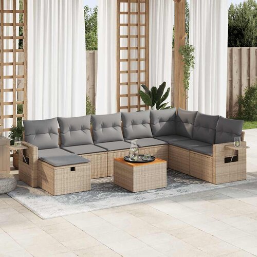 vidaXL 9-dijelni set vrtnih sofa s jastucima bež od poliratana Cijene