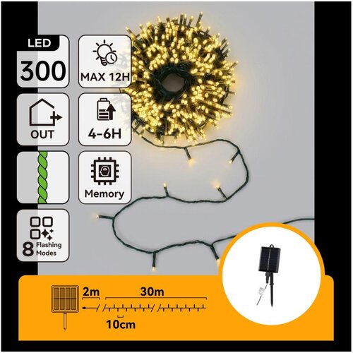 Aigostar LED solarna božićna girlanda 300xLED/8 funkcija 32m IP65 topla bela 1200 mAh Slike