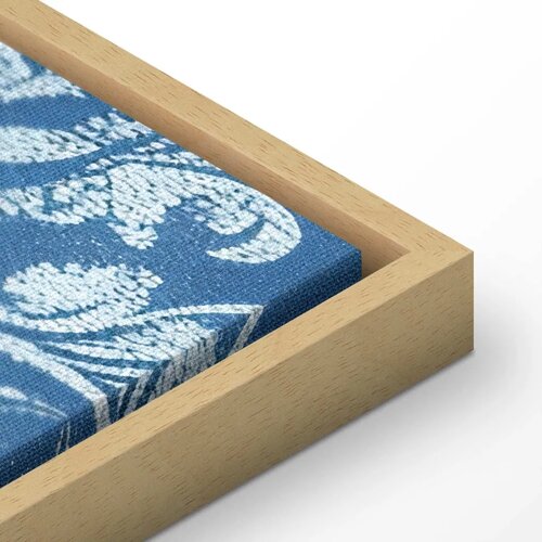  Slika - Retro Ornament Decorative Motif in Worn Blues 90x60 U prirodnom drvenom okviru Slike