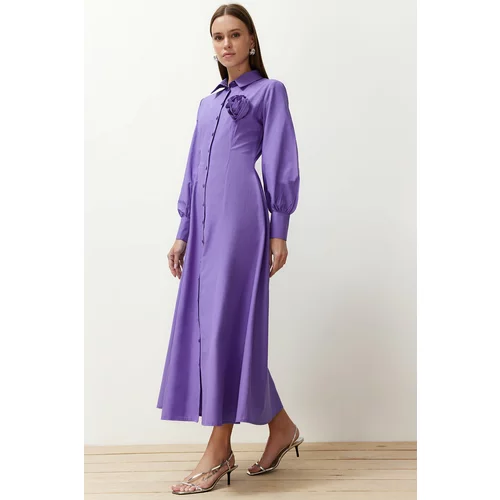 Trendyol Purple Flower Detailed Woven Shirt Dress