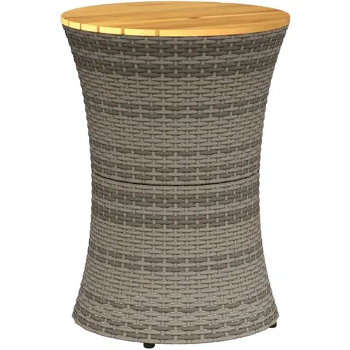vidaXL Vrtna mizica v obliki bobna siv poli ratan in trden les, (21207442)