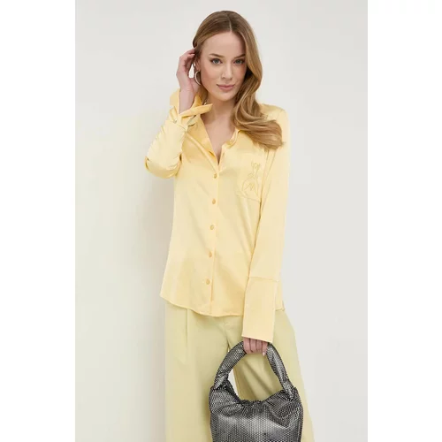 Patrizia Pepe Košulja za žene, boja: žuta, regular, s klasičnim ovratnikom