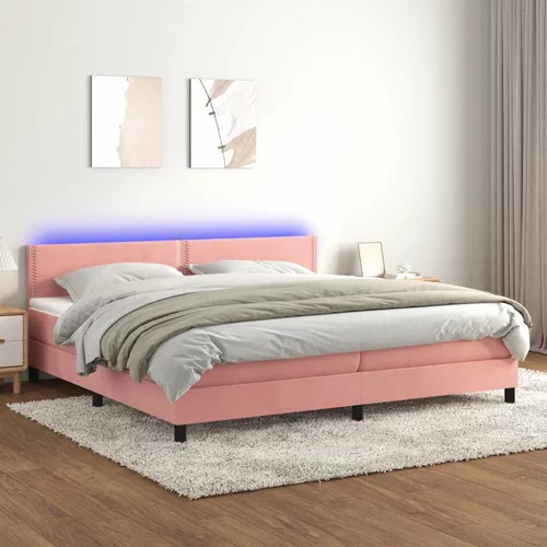  Box spring postelja z vzmetnico LED roza 200x200 cm žamet, (20899156)