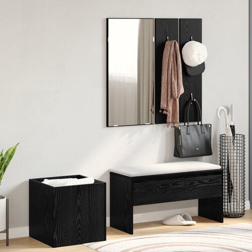 vidaXL Komplet pohištva za hodnik iz črnega lesa in iverice, Posoda za rastline črnega lesa 40x40x40 cm iz iverice Cene