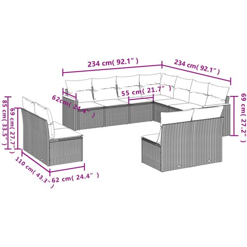  11-dijelni set vrtnih sofa od poliratana s jastucima sivi Slike