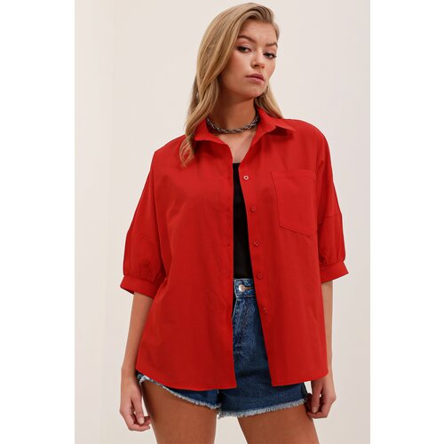 Bigdart 20213 Oversize Short Sleeve Basic Shirt - Red Slike