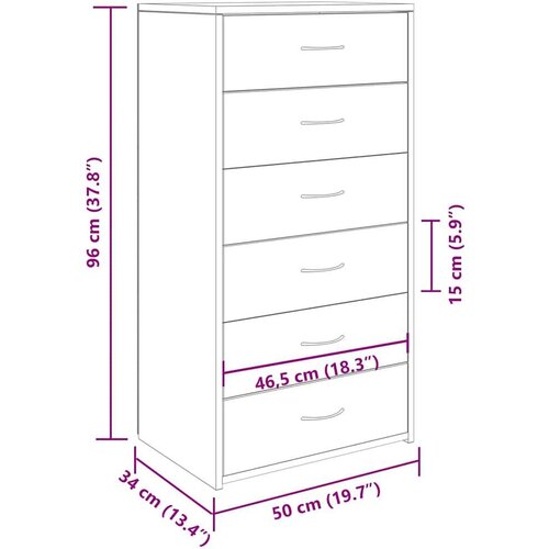 VidaXL Komoda s 6 predali artisan hrast 50x34x96 cm iverna plo&amp;scaron;ča Slike