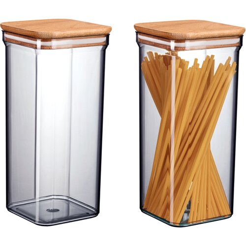 Madame coco Kaviera Set kutija za čuvanje hrane i začina sa drvenim poklopcem, 2kom, 1500ml, 10.3x10.3x22.7cm, Sive Cene