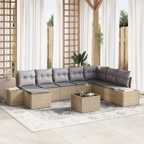 VidaXL set vrtnih sofa Set od 9 Bež i siva Ratan i tkanina Vrtni kauč Slike