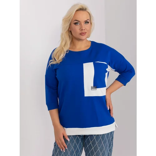 Fashion Hunters Cobalt blue cotton blouse plus size with 3/4 sleeves