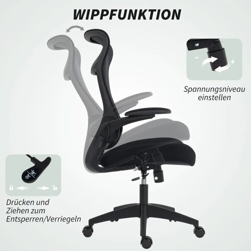  Ergonomska uredska stolica 3D nasloni za ruke mrežasti naslon naslon za glavu funkcija nagiba crna Slike