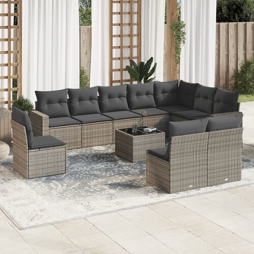 vidaXL 11-dijelni set vrtnih sofa od poliratana s jastucima sivi Cene