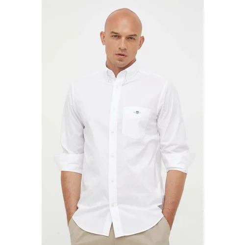 Gant Pamučna košulja za muškarce, boja: bijela, regular, o button-down ovratnikom