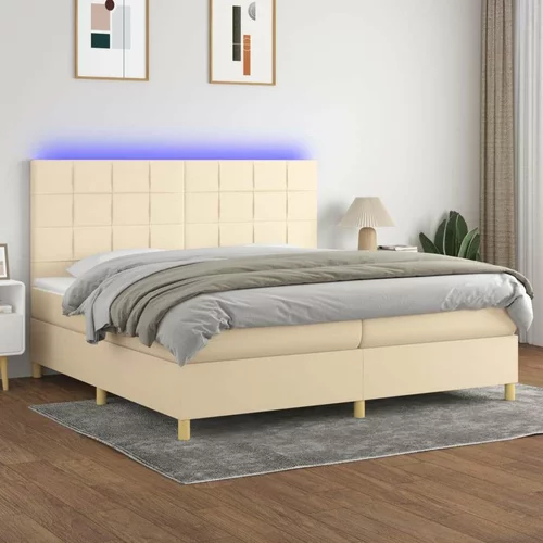  Box spring postelja z vzmetnico LED krem 200x200 cm blago, (20851638)