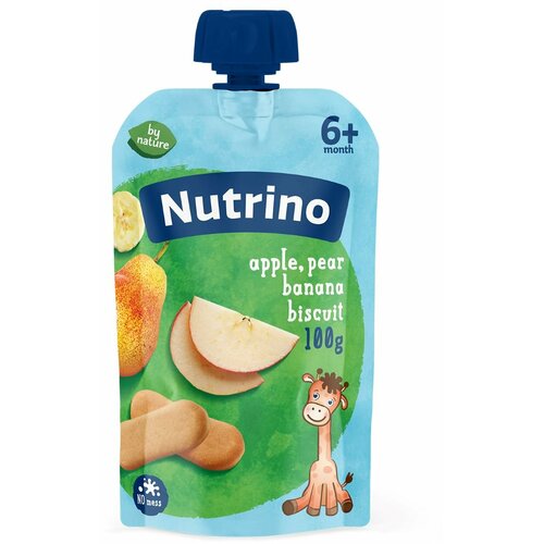 Nutrino voćna kaša jabuke, kruške i banane, sa dodatkom keksa i vitamina c, 6+, 100g Slike