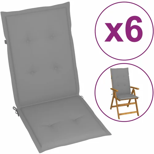 vidaXL jastuci za vrtne stolice 6 kom sivi 120 x 50 x 3 cm